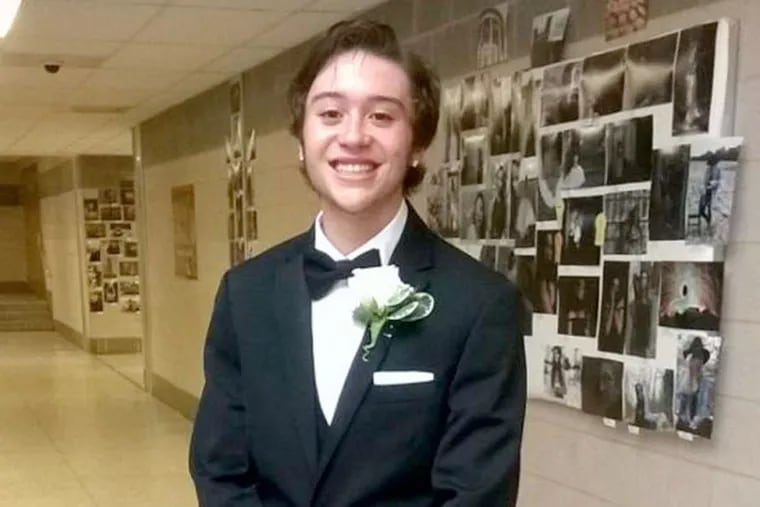 Matt Dawkins of Marlton on prom night last week. He came out as transgender during his junior year.