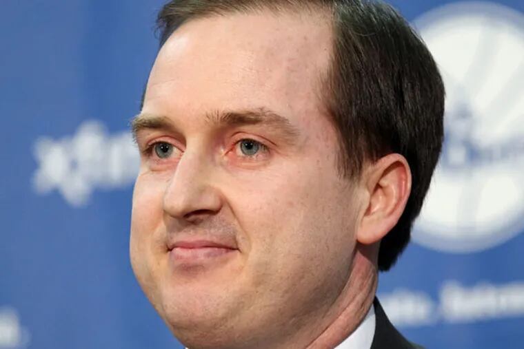 Sixers new president of basketball operations and General Manager Sam
Hinkie smiles during a introduction to the local media. (Yong Kim/Staff Photographer)