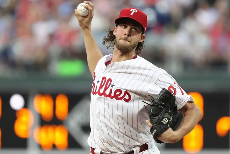 Aaron Nola of the Phillies pitches against the White Sox at Citizens Bank Park on Aug. 3, 2019.