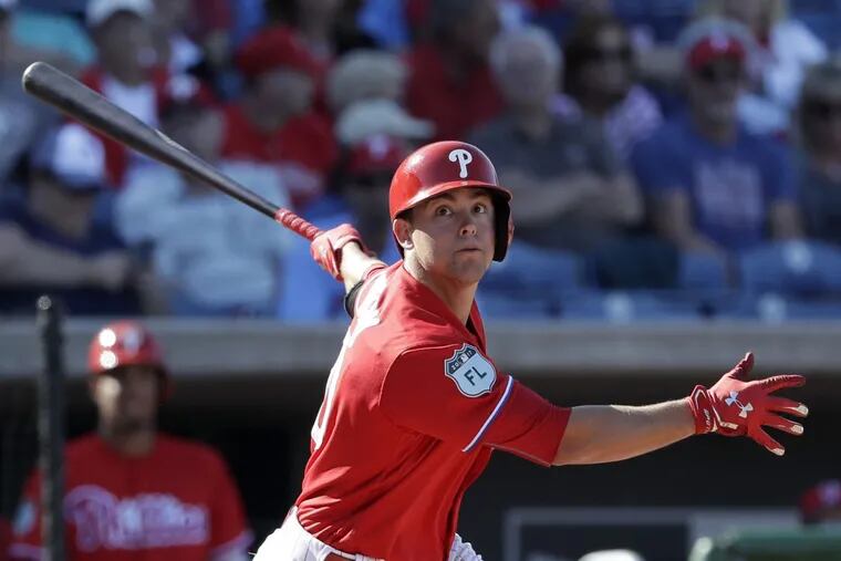 Scott Kingery during a spring training game with the Phillies in March. He advanced quickly to triple A.