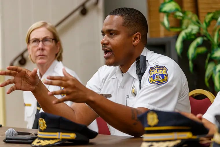 Philadelphia Police Inspector Derrick Wood, commanding officer of the Southwest Police Division, speaks on community-police relations during a town hall meeting Wednesday, June 26, 2019, at First Corinthian Baptist Church in West Philadelphia.