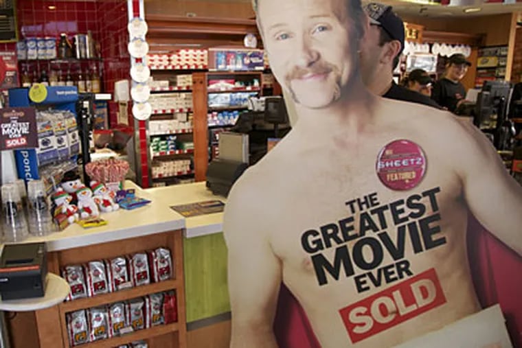 A cutout of director Morgan Spurlock in a Sheetz gas station. Sheetz,
based in Altoona, is one of the 20 sponsors of his documentary.