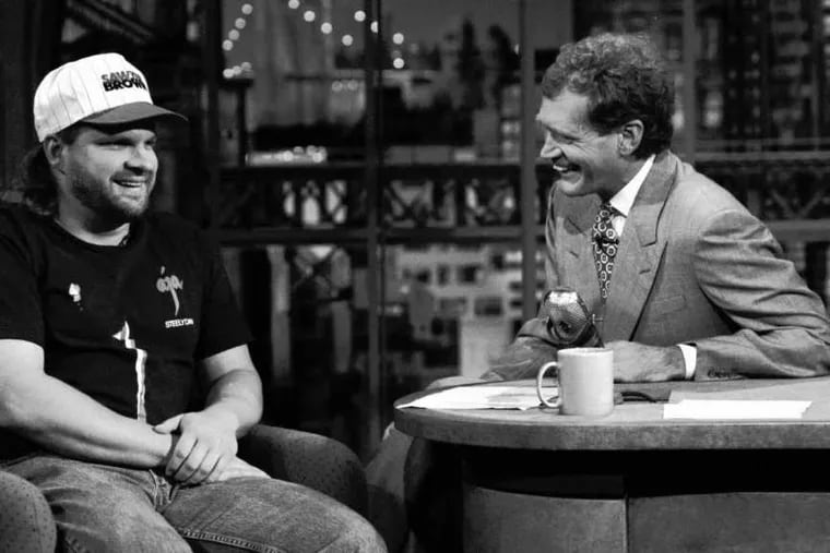 John Kruk with David Letterman during a taping in September 1993.