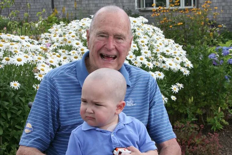 George Herbert Walker Bush, the United States' 41st president, is donning a baldie these days in honor of a Secret Service agent's child battling leukemia. (Credit: Patrickspals.org)