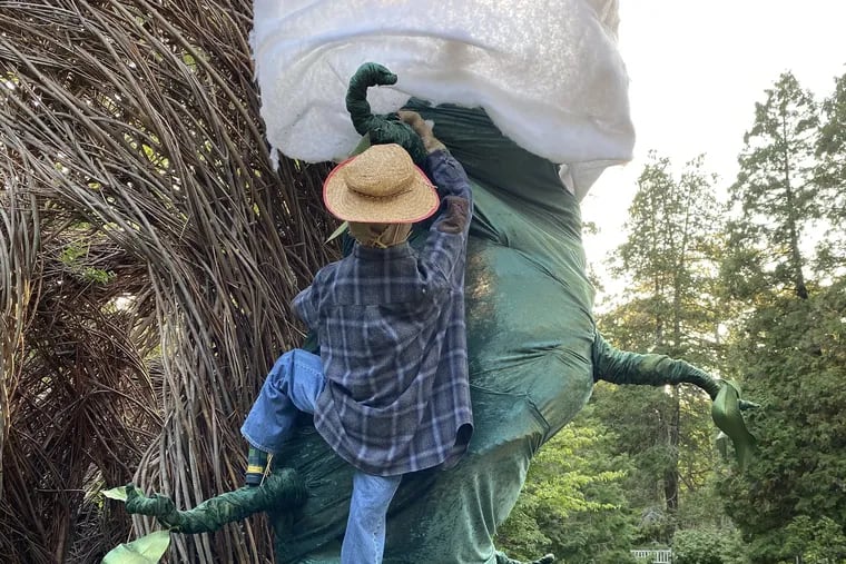 Jack and the Beanstalk is one of 50 handmade scarecrows on display at Morris Arboretum through Nov. 1.