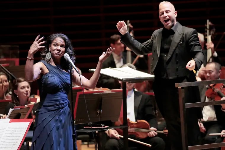 Soloist Audra McDonald performs with the Philadelphia Orchestra and music director Yannick Nezet-Seguin at the orchestra's opening night gala concert in Verizon Hall on Sept. 18, 2019.