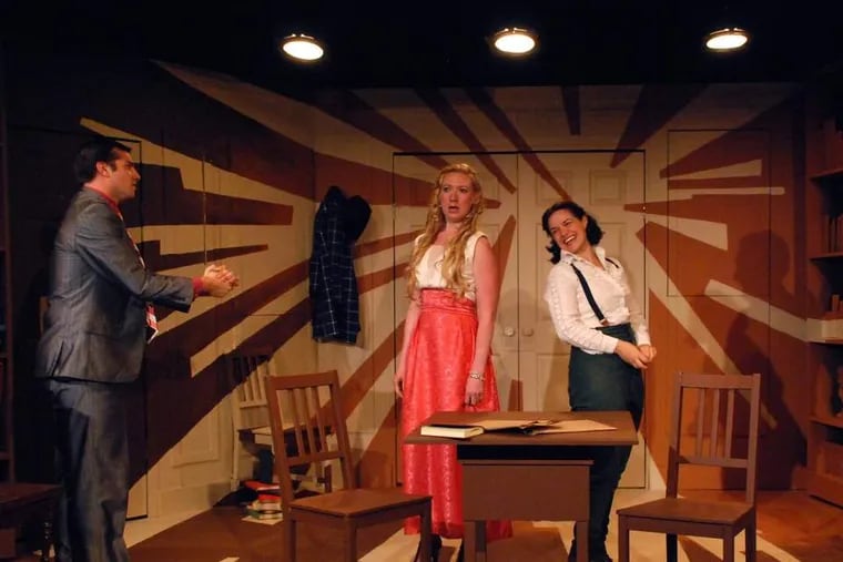 In "Travesties," Eric Wunsch is Tristan Tzara, Kaki Burns is Gwendolyn, and Kristen Norine is Cecily (right). JOHN DONGES