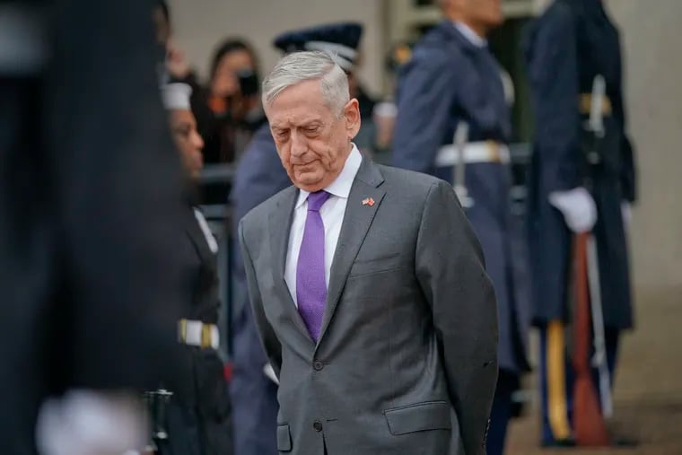 Defense Secretary Jim Mattis waits outside the Pentagon. Mattis issued a statement Wednesday, June 3, 2020, on the recent protests around the United States.
