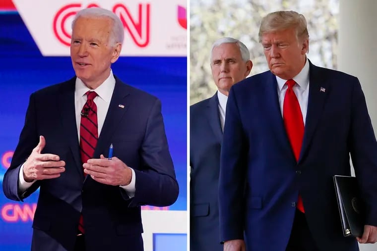 Joe Biden (left) will be the presumptive Democratic presidential nominee against Republican incumbent Donald Trump (right).