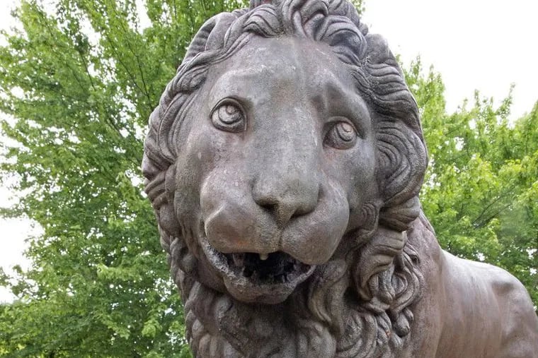 One of the two Florentine Lions on Crawford Circle, at the Mann Center.