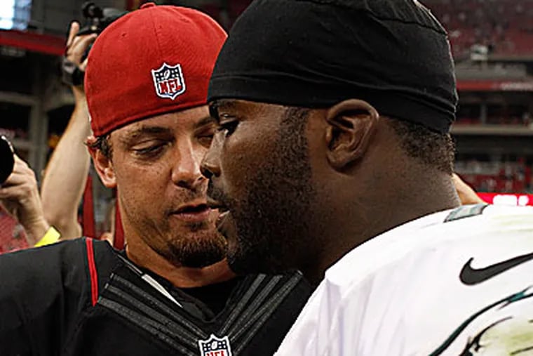 "He’s a warrior. He gets banged up out there," Kevin Kolb said about Michael Vick. (Yong Kim/Staff Photographer)
