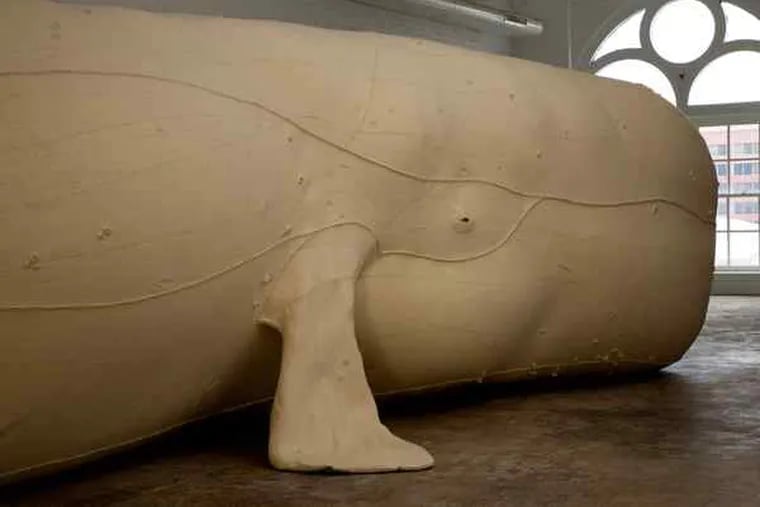 &quot;Mocha Dick,&quot; Tristin Lowe's contribution to the exhibition, is a work of enormous proportions - a life-scale 52-foot-long sperm whale made of ivory-colored felt over inflatable vinyl.