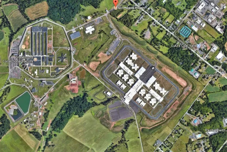 Google Maps satellite shot of the SCI Phoenix prison under construction, next to the existing Graterford prison. 