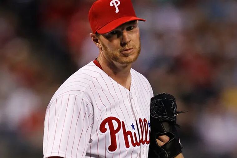 Roy Halladay after giving up a three run HR to John Buck in the second inning on Monday, April 8, 2013 at Citizens Bank Park. (Ron Cortes/Staff Photographer)