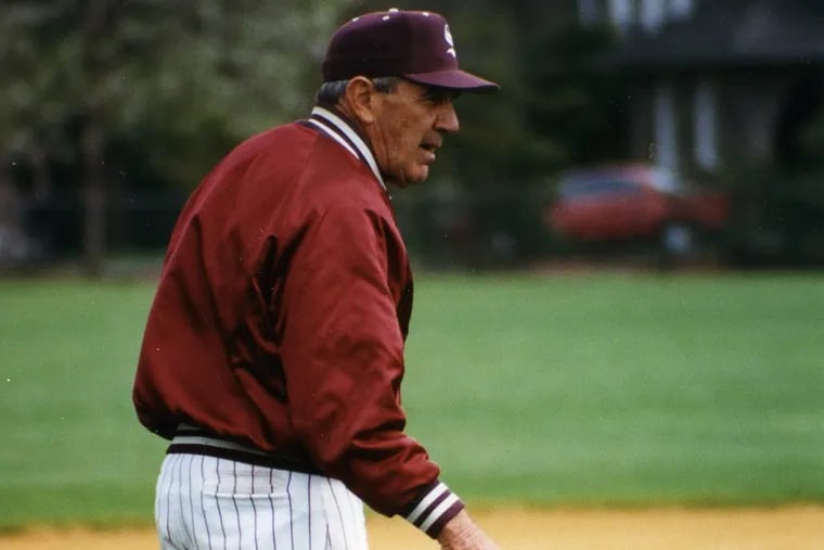 Mr. Prudente, shown here as Swarthmore baseball coach, was revered for his warm personality and coaching prowess.