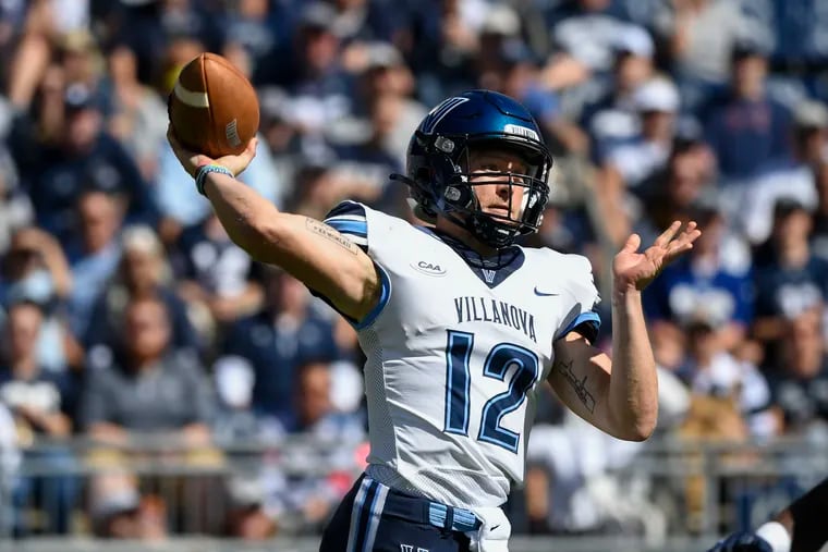 Villanova quarterback Daniel Smith (12) passed for three touchdowns and ran for two others in a 35-0 win at Elon.