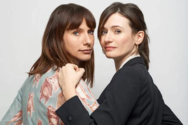 Dolly Wells (left), Emily Mortimer, friends playing friends, in the sitcom &quot;Dolly & Em.&quot;