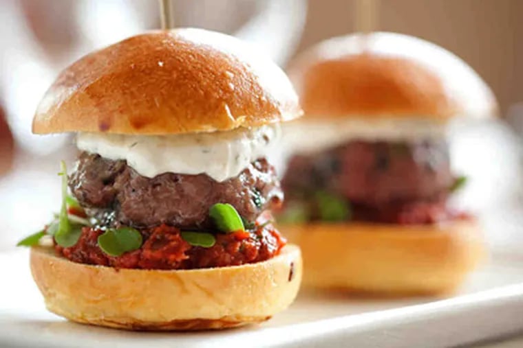 Steve Legato's photograph of lamb sliders from the White Dog Cafe was taken off-center with natural daylight.