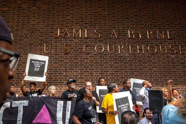Protestors chant the Federal Courthouse in Philadelphia Thursday, September 5, 2019. Backers of Safehouse, a nonprofit aiming to open a first-of-its-kind supervised injection site in Philadelphia protested while a hearing to decide whether or not the Safehouse plan is legal.