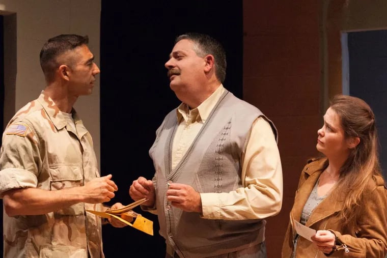 The cast of InterAct Theatre Company’s production of “Broken Stones” (from left): Rand Guerrero, Peter Bisgaier, and Charlotte Northeast.
