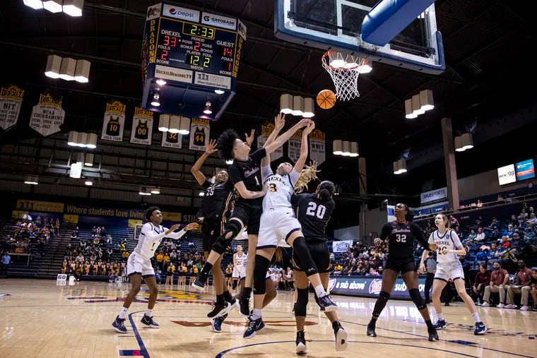 Drexel forward Tessa Brugler (3), attempts to gain possession of the ball during the second half of the game against College of Charleston at the Daskalakis Athletic Center  in Philadelphia, Pa., on Saturday, March 12, 2022.
