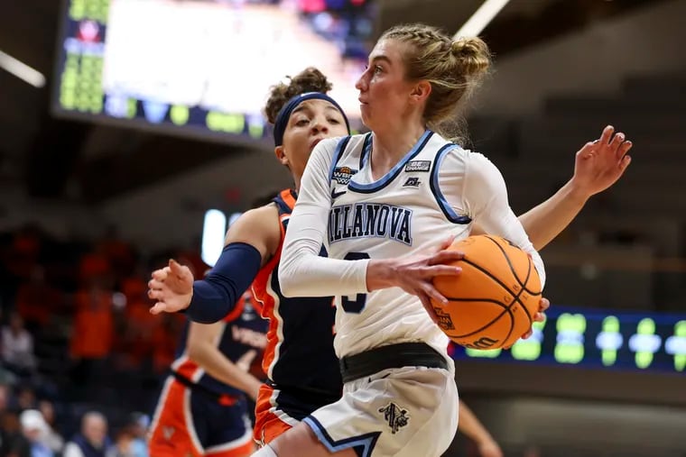 Villanova Wildcats guard Lucy Olsen drives to the basket during the first half  against Virginia.