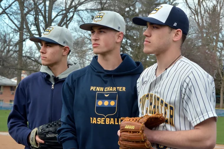 Penn Charter baseball players and brothers, from left to right, Mike, Sammy and Jake Siani. Sammy was selected 37th overall by the Pittsburgh Pirates in the MLB draft on Monday.