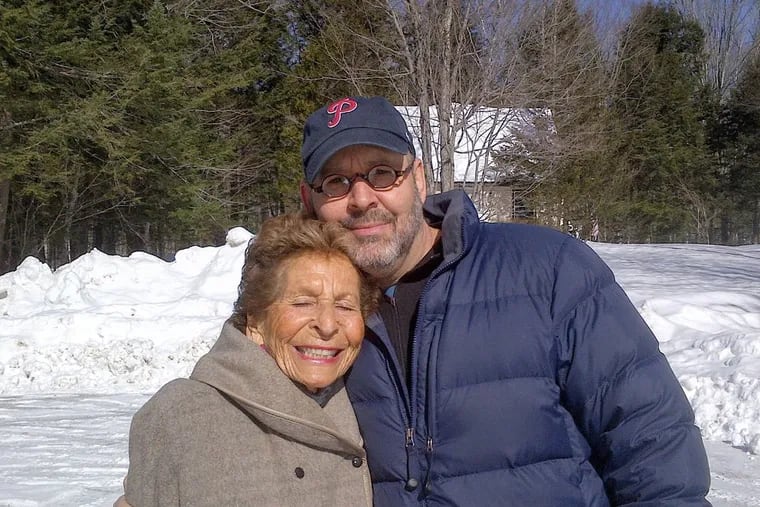 Lotti Rubin with her youngest, Inquirer editor Dan Rubin, shown here in New Hampshire in 2014.