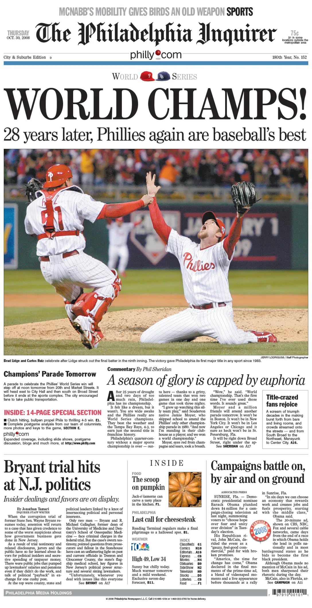 Looking back: 10 years ago today, the Phillies won the World Series