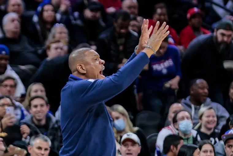 Doc Rivers coaching the Sixers against the Pelicans on Monday at the Wells Fargo Center.