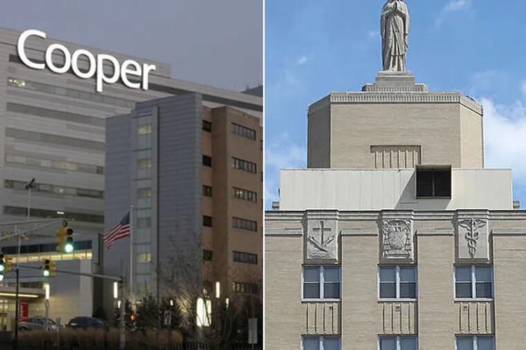 Cooper University Hospital (left) and Lourdes (right) in Camden, NJ.