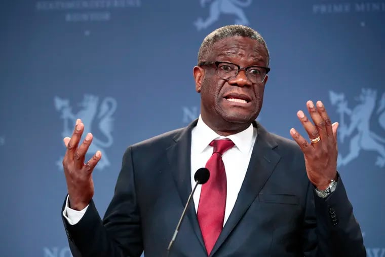 FILE - In this Dec. 11, 2018, file photo, Nobel Peace Prize laureate Dr. Denis Mukwege speaks to the media during a news conference in Oslo, Norway. The Nobel Peace-prize winning surgeon whose hospital in war-torn Congo has treated over 50,000 victims of sexual violence has launched a fund with the goal of providing reparations for survivors of conflicts around the world. (Lise Aserud/NTB scanpix via AP, File)