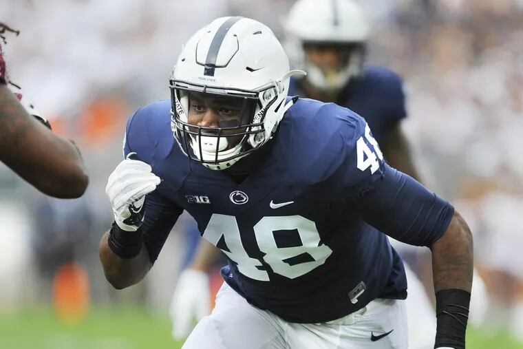Penn State defensive end Shareef Miller has been working on his pass-rush technique with former Nittany Lion DE Deion Barnes.