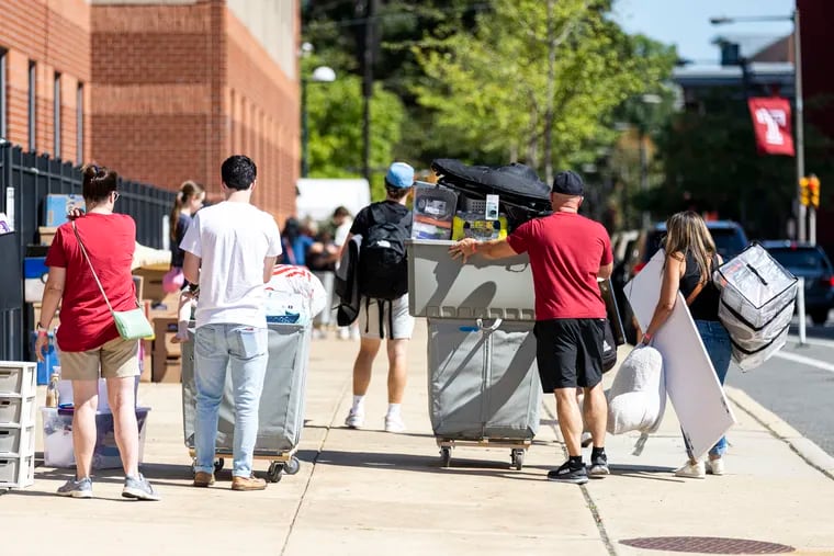 Students begin moving into the dorms at Temple University in Philadelphia, Pa., on Thursday, August, 18, 2022.