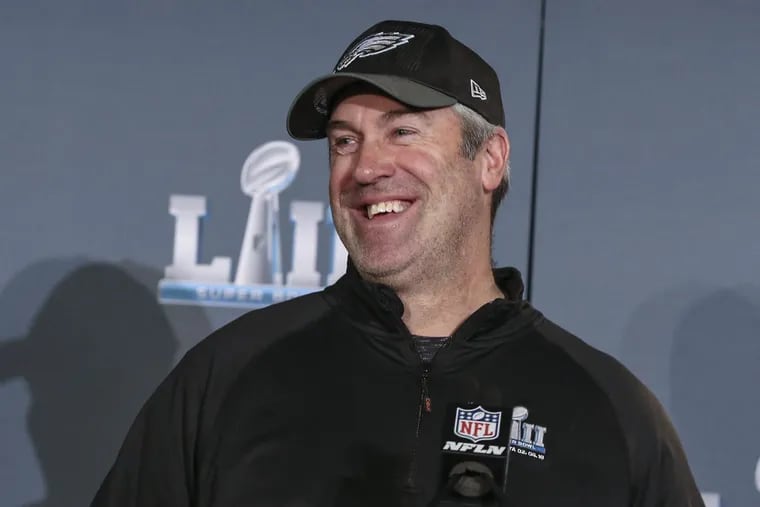 Eagles head coach Doug Pederson smiles during a press conference Monday.