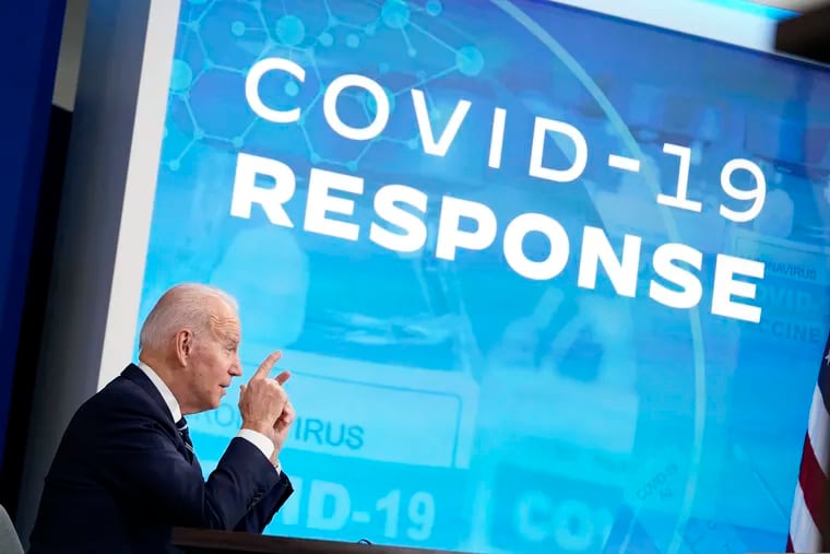 President Joe Biden speaks about the government's COVID-19 response, in the South Court Auditorium in the Eisenhower Executive Office Building on the White House Campus on Thursday.