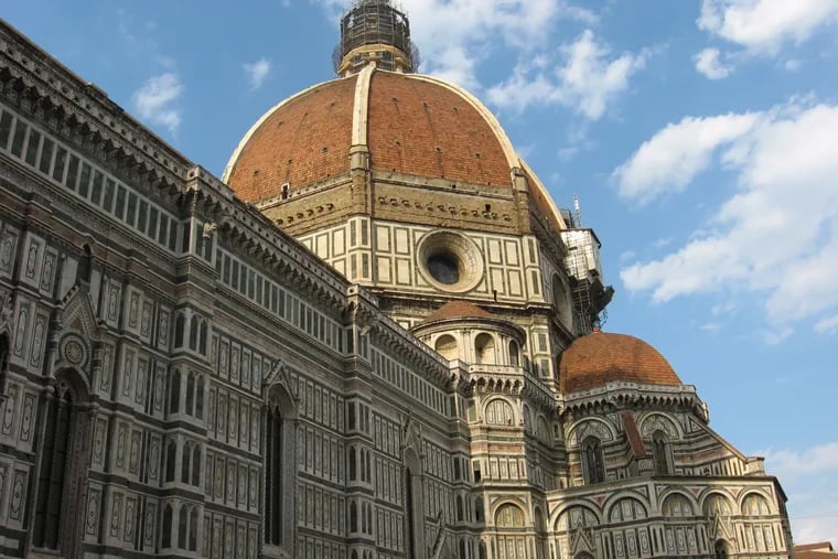 Architect Filippo Brunelleschi's massive cupola — all four million bricks of it — has dominated  the skyline of Florence, Italy, since 1434. It sits atop an ornate wedding cake of a cathedral, the Basilica di Santa Maria del Fiore, aka the Duomo, which is frosted in white, pink, and green marble.