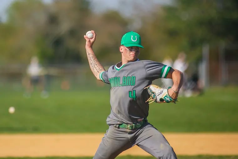 Chase Petty from Mainland High School pitches during a game against Holy Spirit High School on Tuesday afternoon at Holy Spirit High School in Absecon, NJ on Tuesday, April 20, 2021. Petty is likely to be a first-round pick for the Phillies.