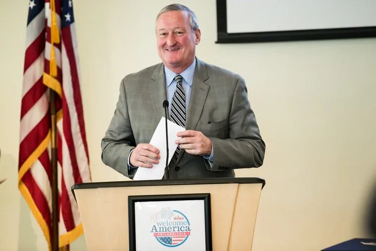 Mayor Kenney, during a press conference to announce the 2018 Wawa Welcome America events, at the Independence Visitor's Center, in Philadelphia, Monday, May 21, 2018. 
