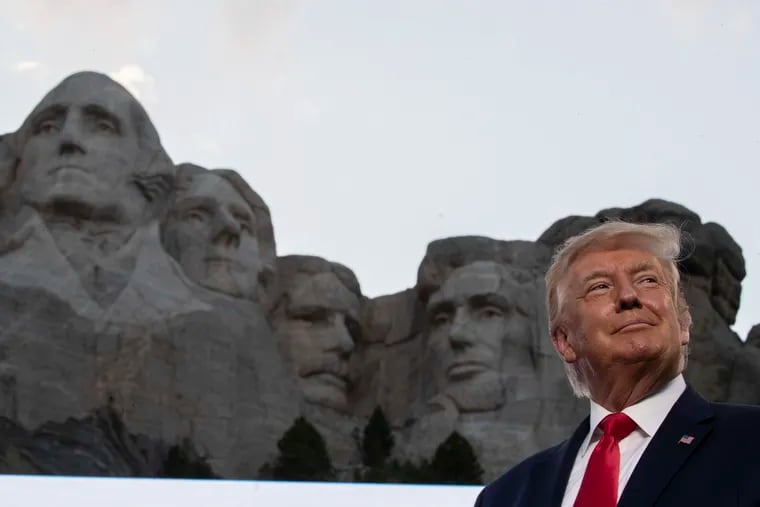 President Donald Trump smiles at Mount Rushmore National Memorial, Friday, July 3, 2020, near Keystone, S.D.