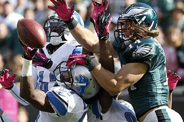 Eagles receiver Riley Cooper fails to come up with a reception in the second quarter against the Lions. (Yong Kim/Staff Photographer)