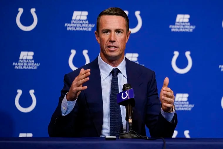 Indianapolis Colts quarterback Matt Ryan speaks during a press conference in March 2022.