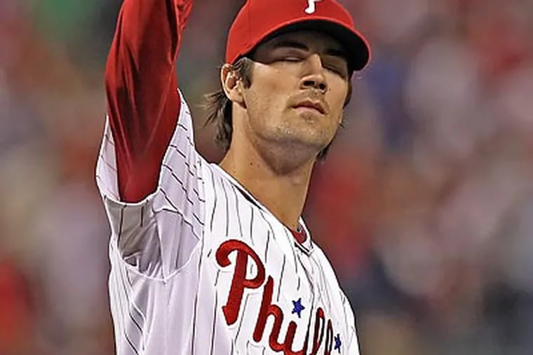 Cole Hamels pitched six no-hit innings before giving up two home runs. (Steven M. Falk/Staff Photographer)