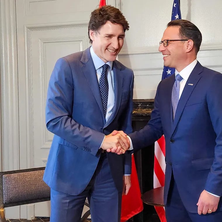 Gov. Josh Shapiro meets with Canadian Prime Minister Justin Trudeau in Center City on Tuesday, May 20, 2024. Trudeau was in Philadelphia to speak at the SEIU convention.