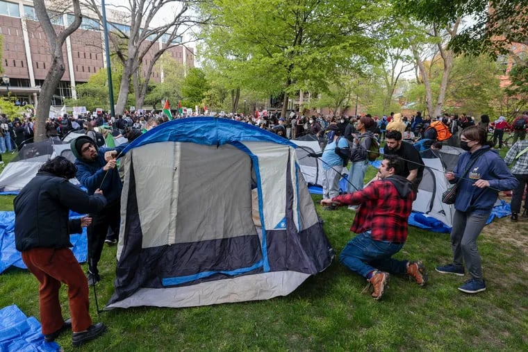 Protesters set up tents on Penn’s campus as part of a pro-Palestinian demonstration.