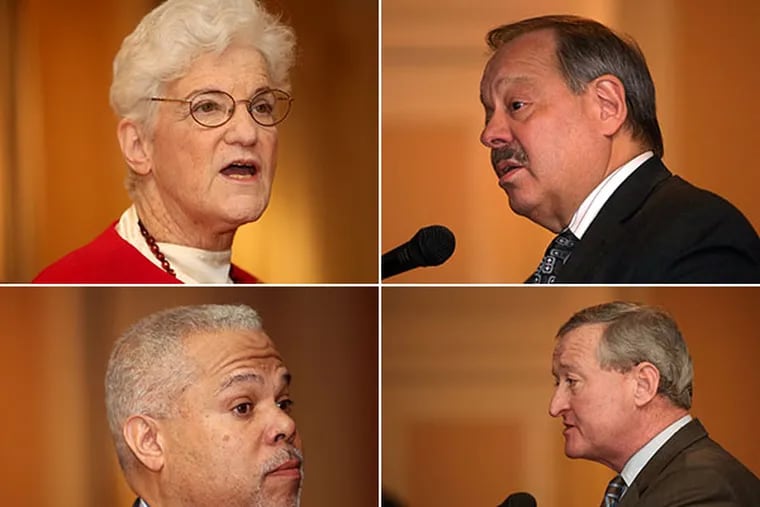 (From left, clockwise) Mayoral candidates Lynne Abraham, Nelson Diaz, Jim Kenney and Anthony H. Williams.