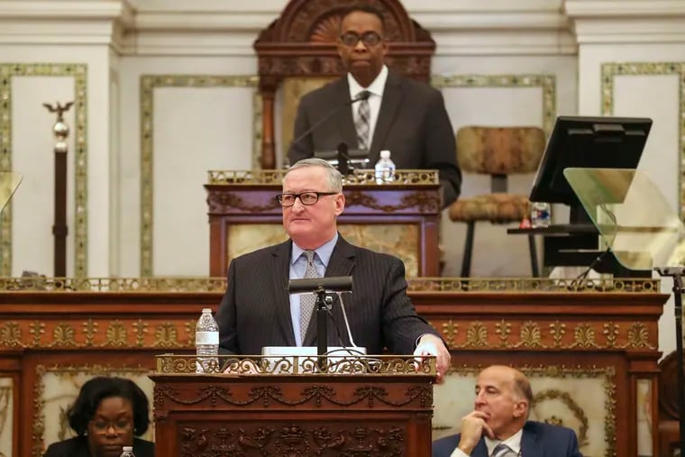 Philadelphia Mayor Jim Kenney, addressing City Council at City Hall in 2020. On Wednesday he questioned the legality of an emergency declaration to tackle gun violence, saying there could be “civil liberties” concerns.
