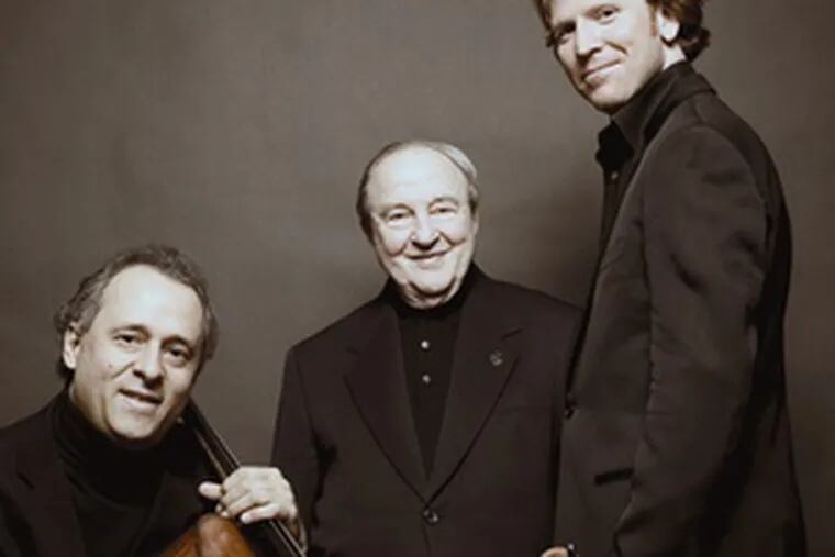 Beaux Arts Trio , which was at the Perelman Theater, consists of (from left) cellist Antonio Meneses, pianist Menachem Pressler, and violinist Daniel Hope.