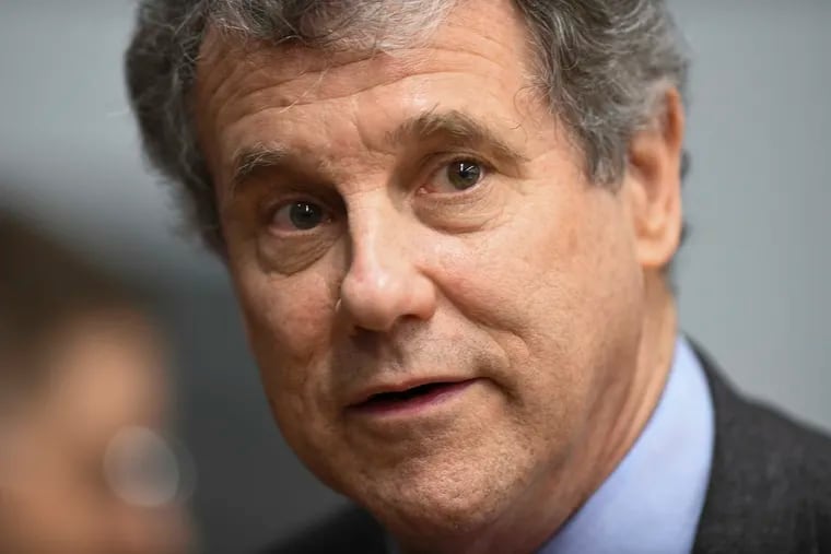 In this March 3, 2019 file photo, Sen. Sherrod Brown, D-Ohio, speaks to reporters during the Martin Luther and Coretta Scott King Unity Breakfast in Selma, Ala.