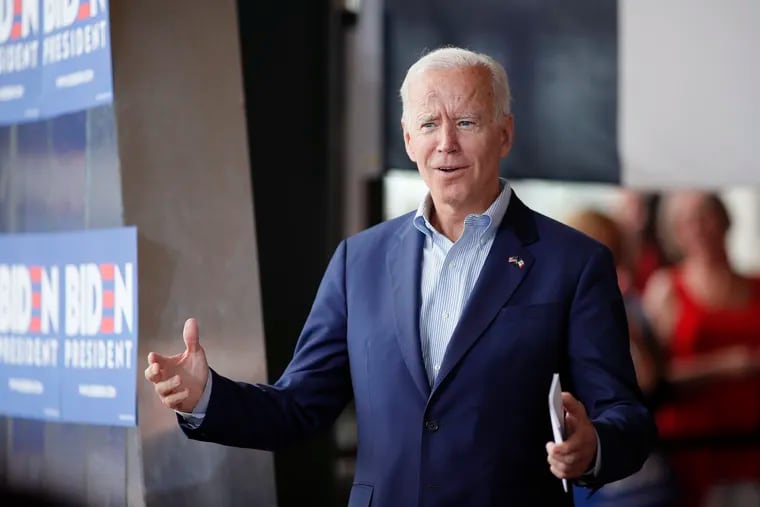Democratic presidential candidate and former Vice President Joe Biden greets the crowd at a town hall meeting Tuesday, June 11, 2019, in Ottumwa, Iowa.